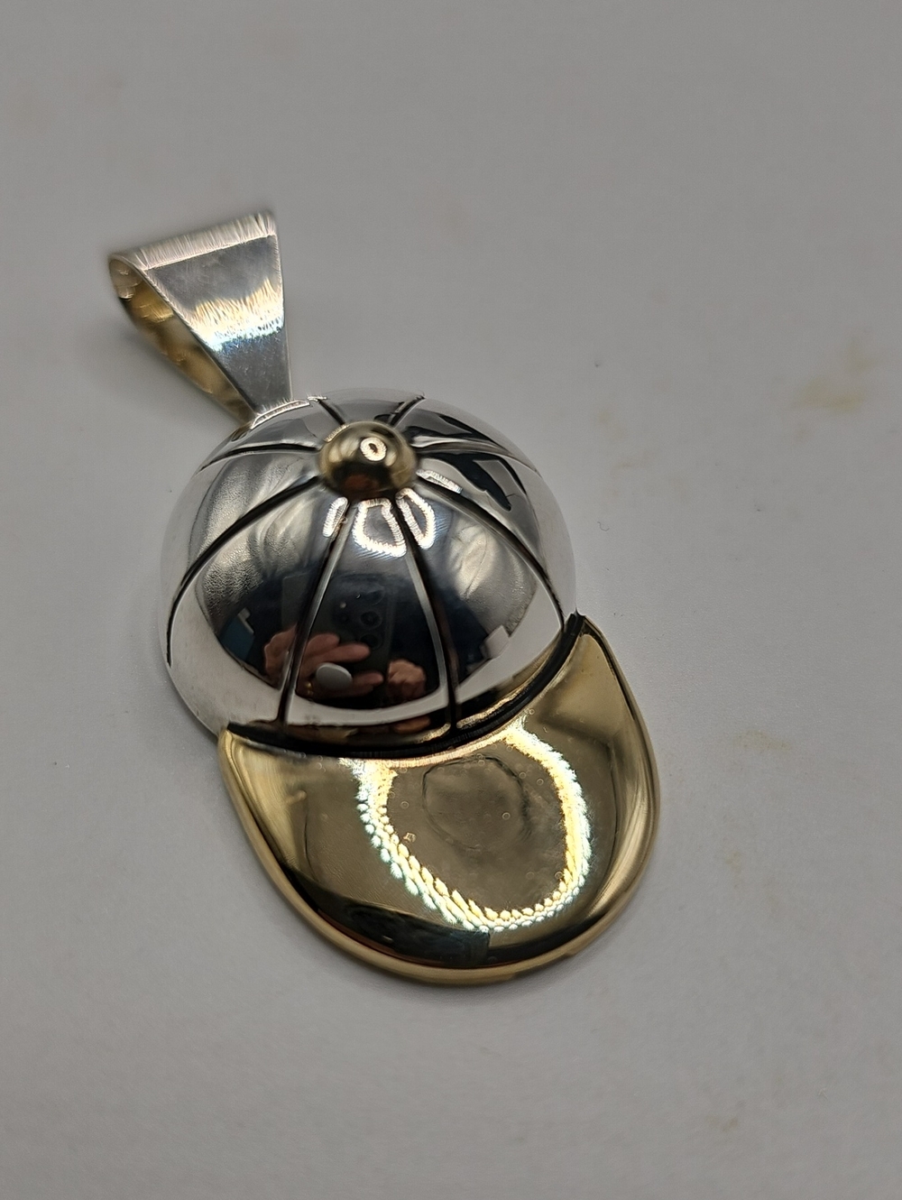 Two-Tone Silver and Gold Baseball Cap Pendant - Chunky, Bold. 2.23"